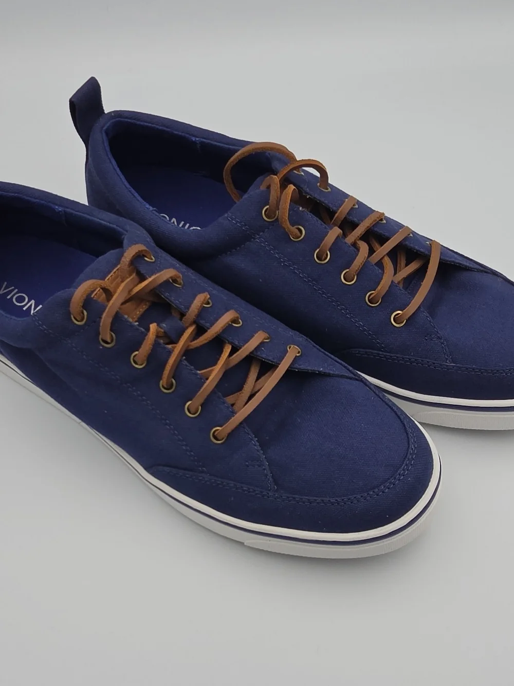 Vionic Navy Canvas Sneakers with Brown Lace Details